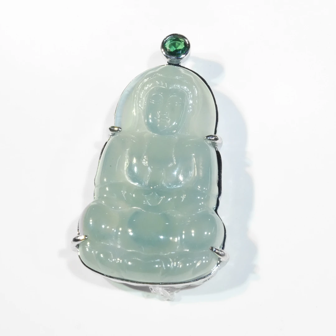 天然A货翡翠观音吊坠镶嵌多样性发其一不含链百搭轻奢