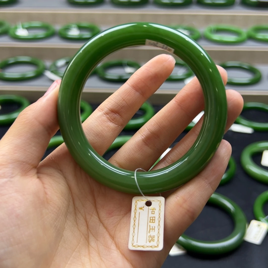 和田玉（碧玉）未镶嵌手镯碧玉高色艳底艳辣绿满色满肉5859