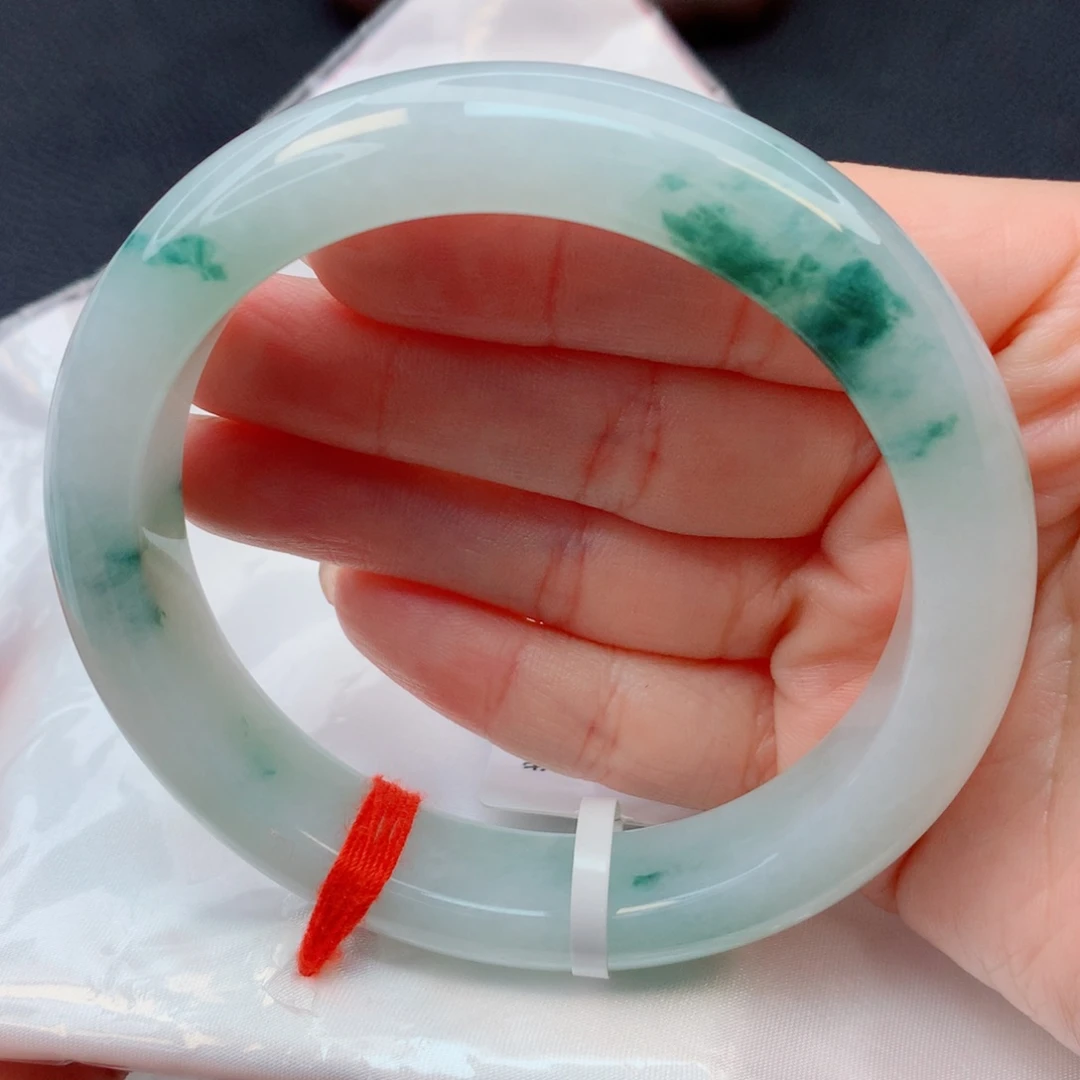 翡翠未镶嵌手镯61-62糯冰飘花