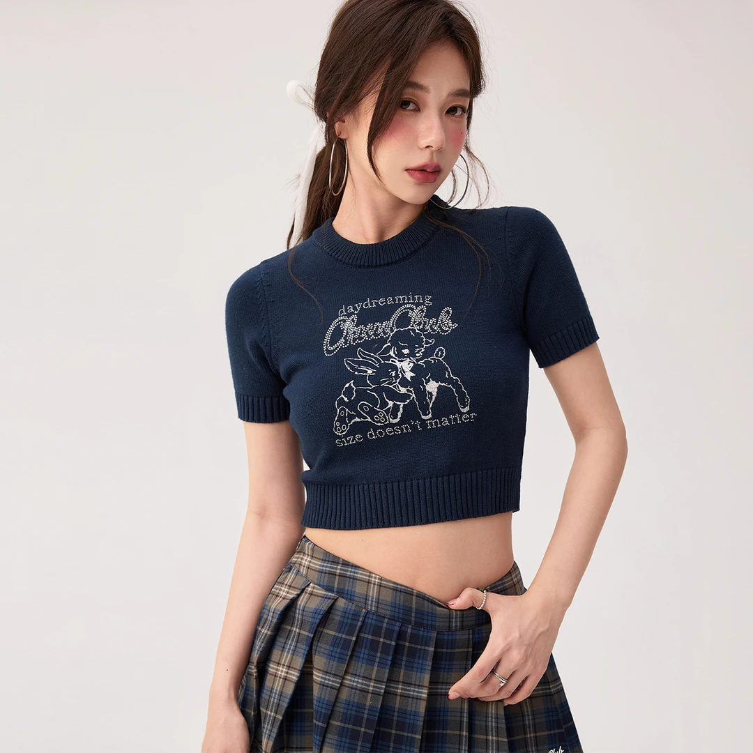 CHUU秋季女装卡通印花设计套头百搭辣妹气质穿搭显瘦针织衫