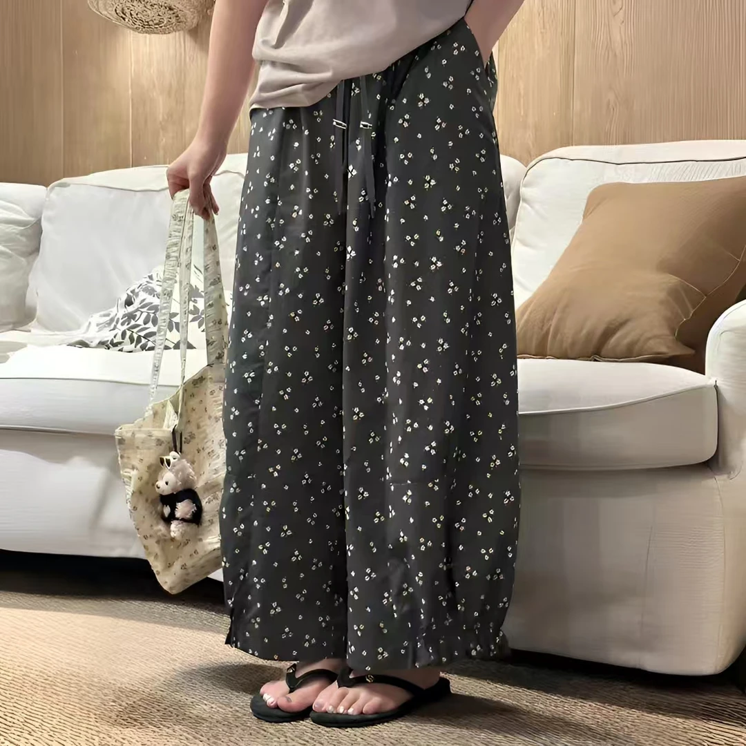 孕妇装夏季新款时尚薄款长裤碎花高腰休闲阔腿裤孕妈外出穿搭裤子