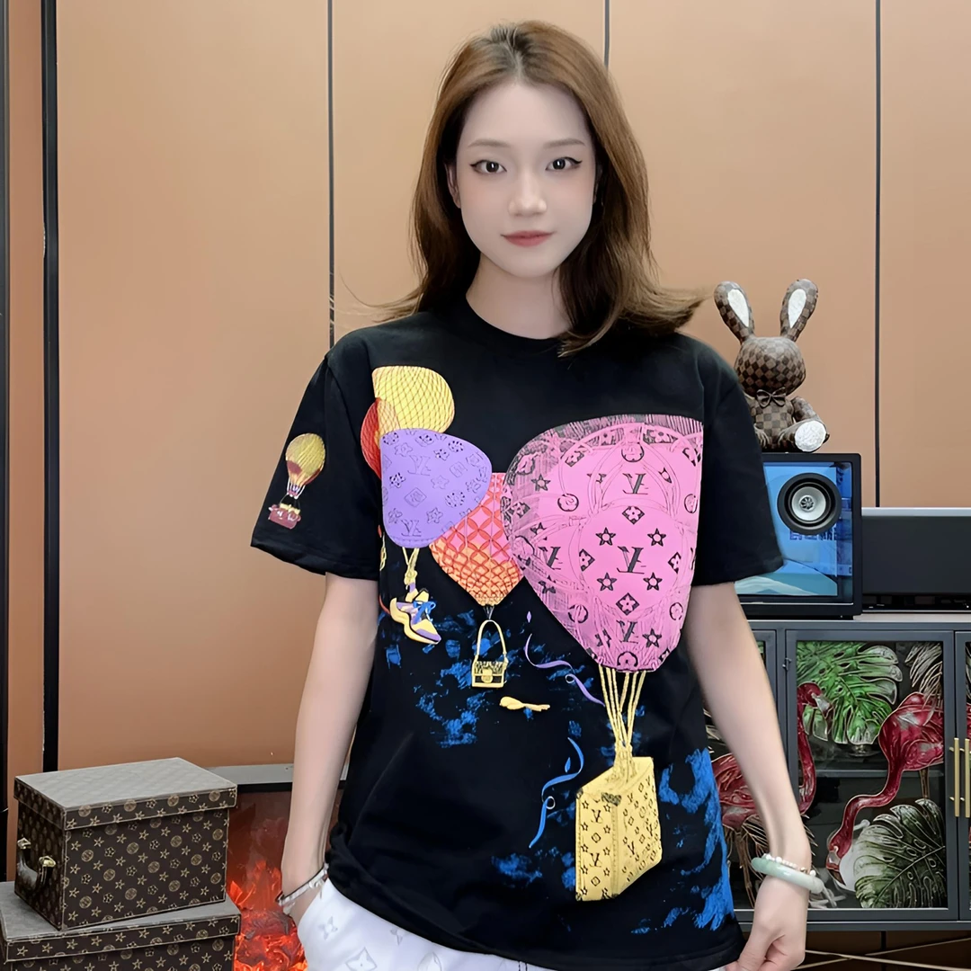 【浪漫热气球】2025夏季新款植绒发泡工艺潮牌男女同款短袖休闲百搭