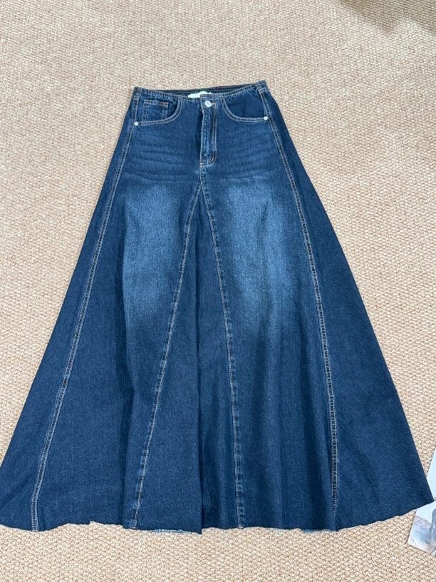 复古毛边大摆牛仔伞裙时尚百搭