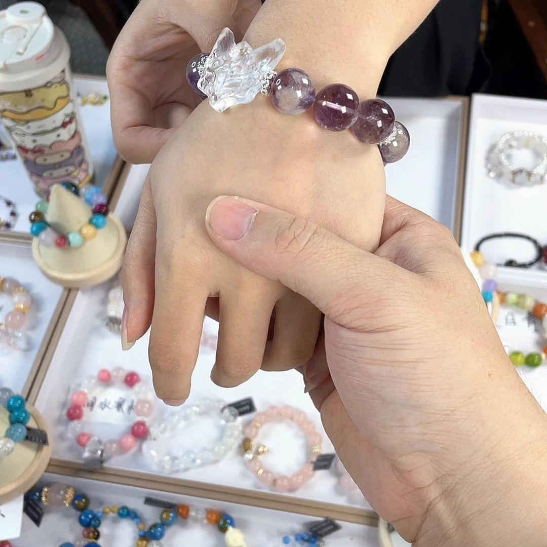 水晶手链银S925镀金镶嵌