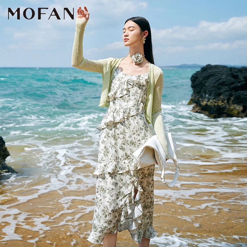 【小余专属】MOFAN摩凡夏新款绿色花纹连衣裙