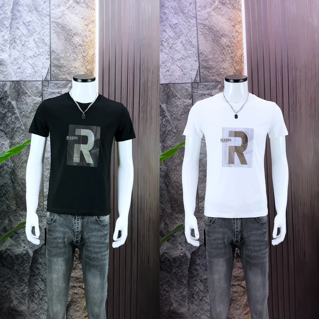 潮牌时尚男士T恤新款潮流修身圆领字母印花短袖夏季休闲百搭半袖