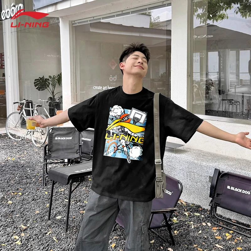 李宁短袖男款2025夏季新款潮流印花圆领透气轻薄百搭舒适休闲T恤