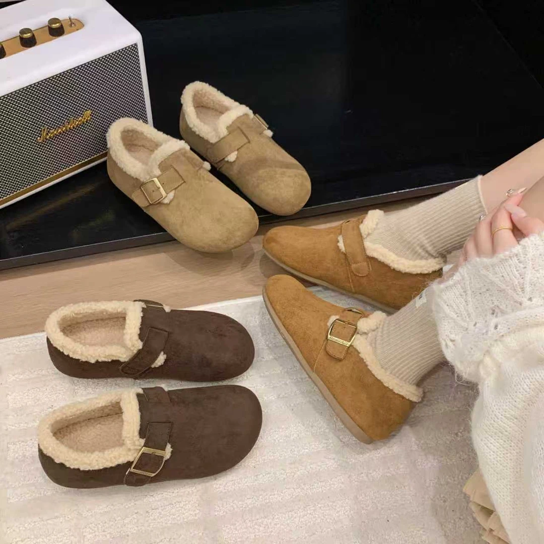 2025秋冬时尚加厚加绒内增高舒适平底博肯鞋百搭休闲轻便潮流