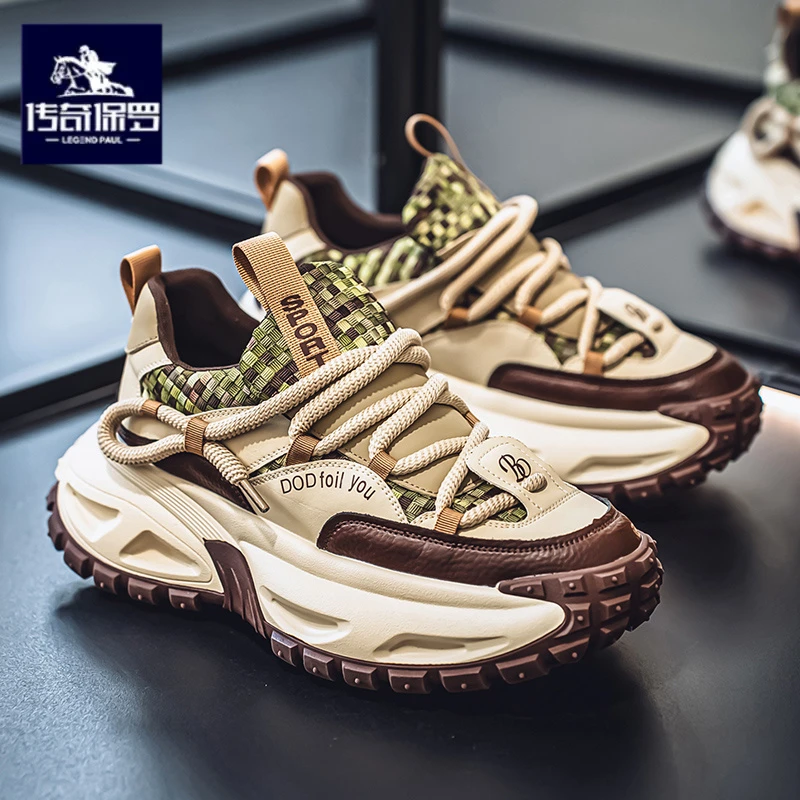 传奇保罗正版厚底增高老爹鞋2025冬季新款男鞋时尚百搭舒适运动鞋