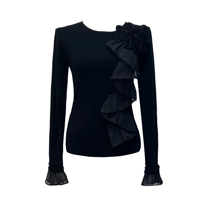 设计师气质时尚新款花朵毛衣刺绣修身百搭上衣    X2251  F