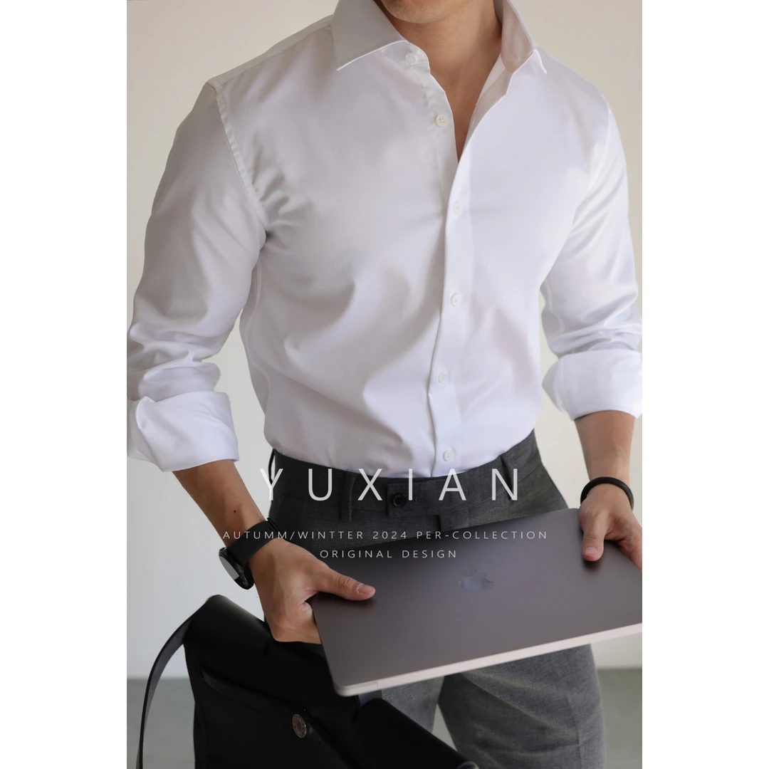 【CBD精英系列】100支全棉高端通勤长袖衬衫纯色商务休闲男士衬衣