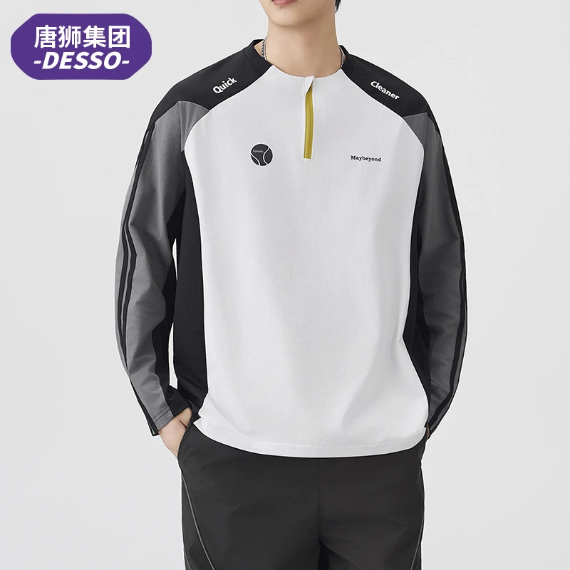 唐狮集团DESSO户外撞色长袖t宽松上衣圆领拼接基础大众抑菌防紫外