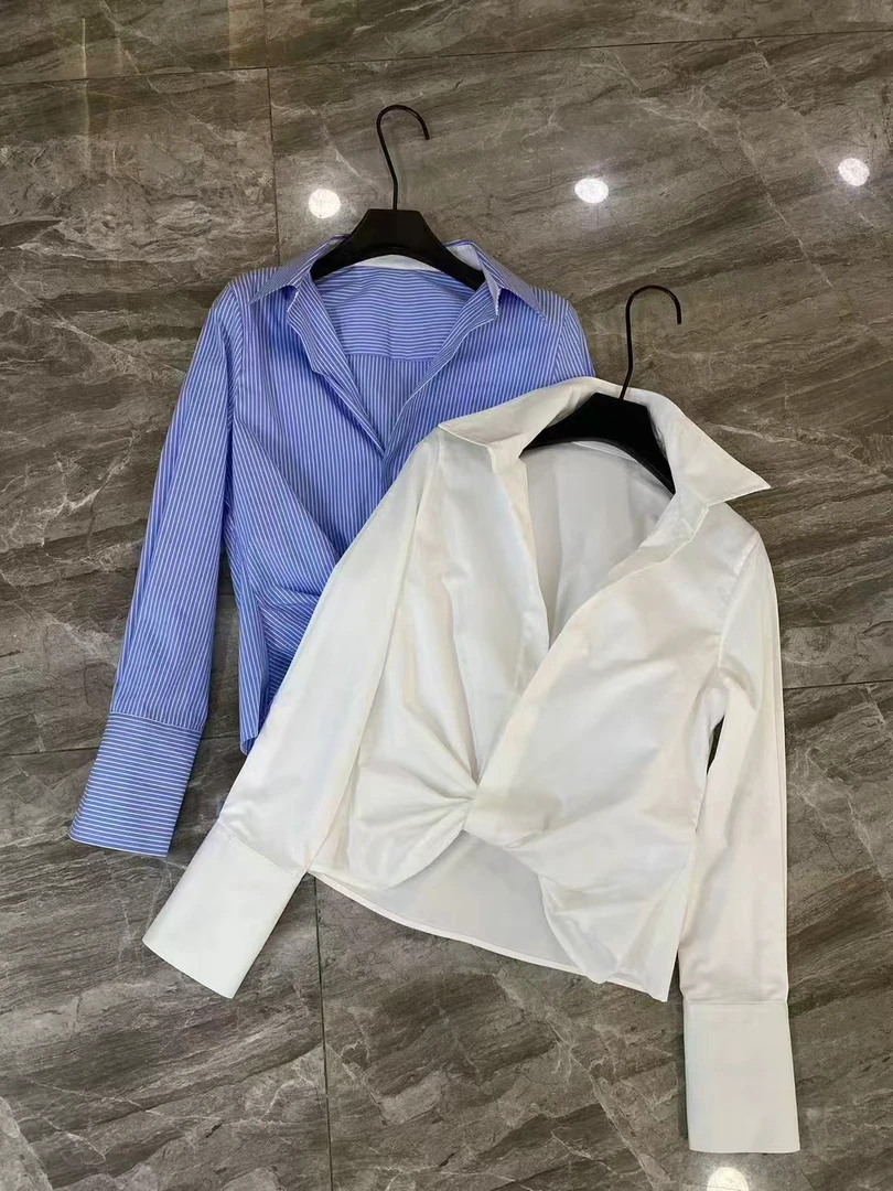 气质百搭翻领长袖衬衫宽松设计感春季上衣外套