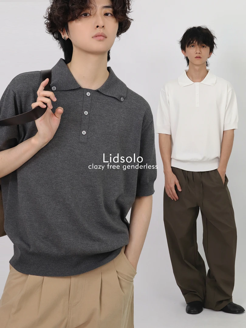 Lid solo极简POLO衫针织短袖凉感纽扣设计感T恤松弛小众上衣