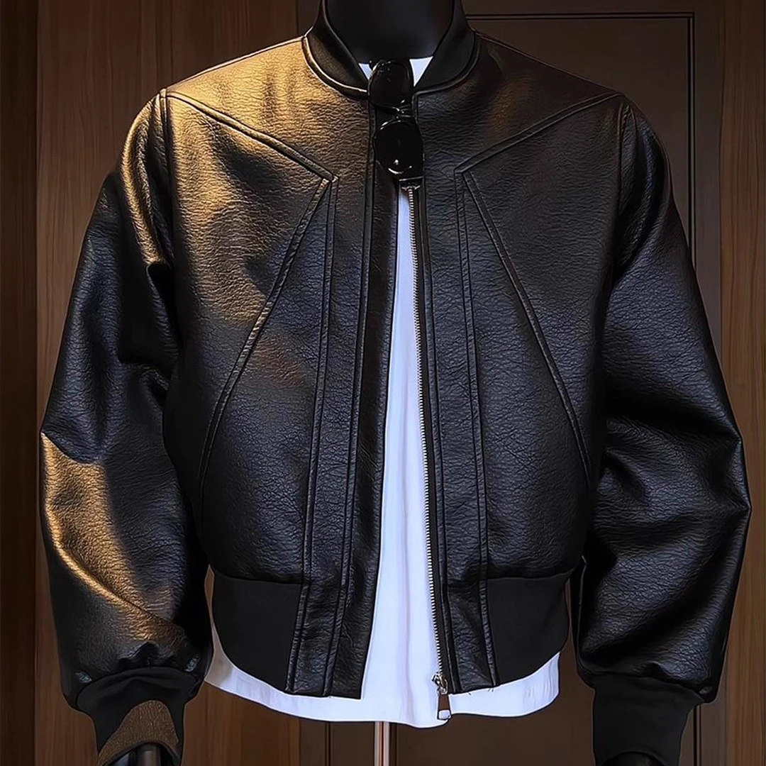 美式复古短款皮衣外套男款秋季高级感痞帅机车棒球服工装pu皮夹克