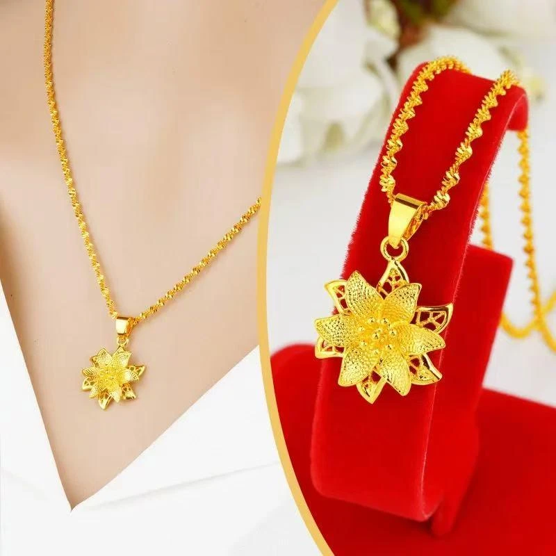 孟加拉赤金【紫荆花项链】气质女款坠链金色