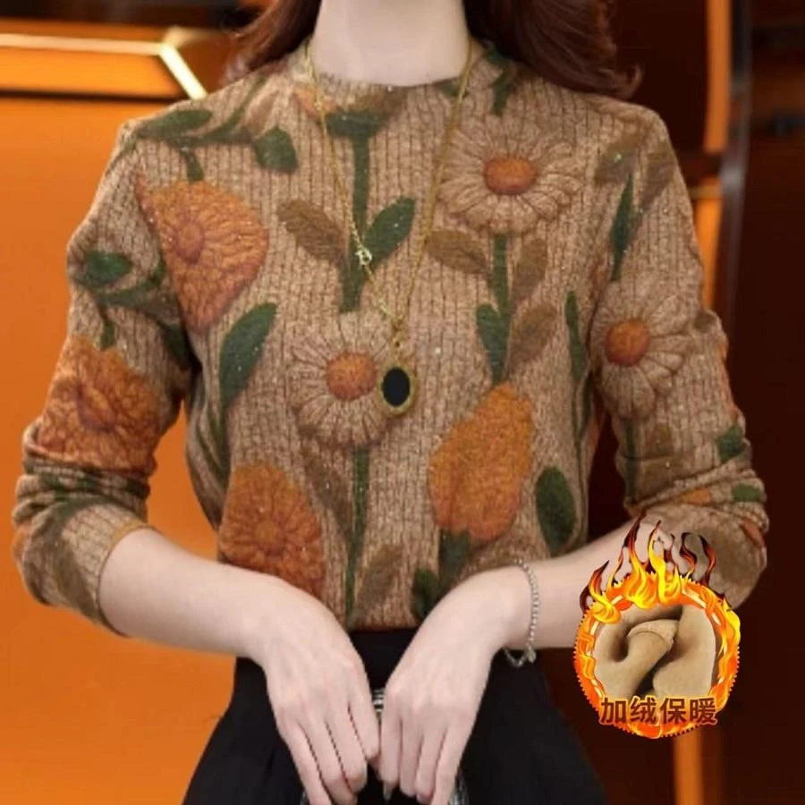 2025秋冬季长袖T恤叶子一体绒百搭显瘦打底衫女保暖时尚风679