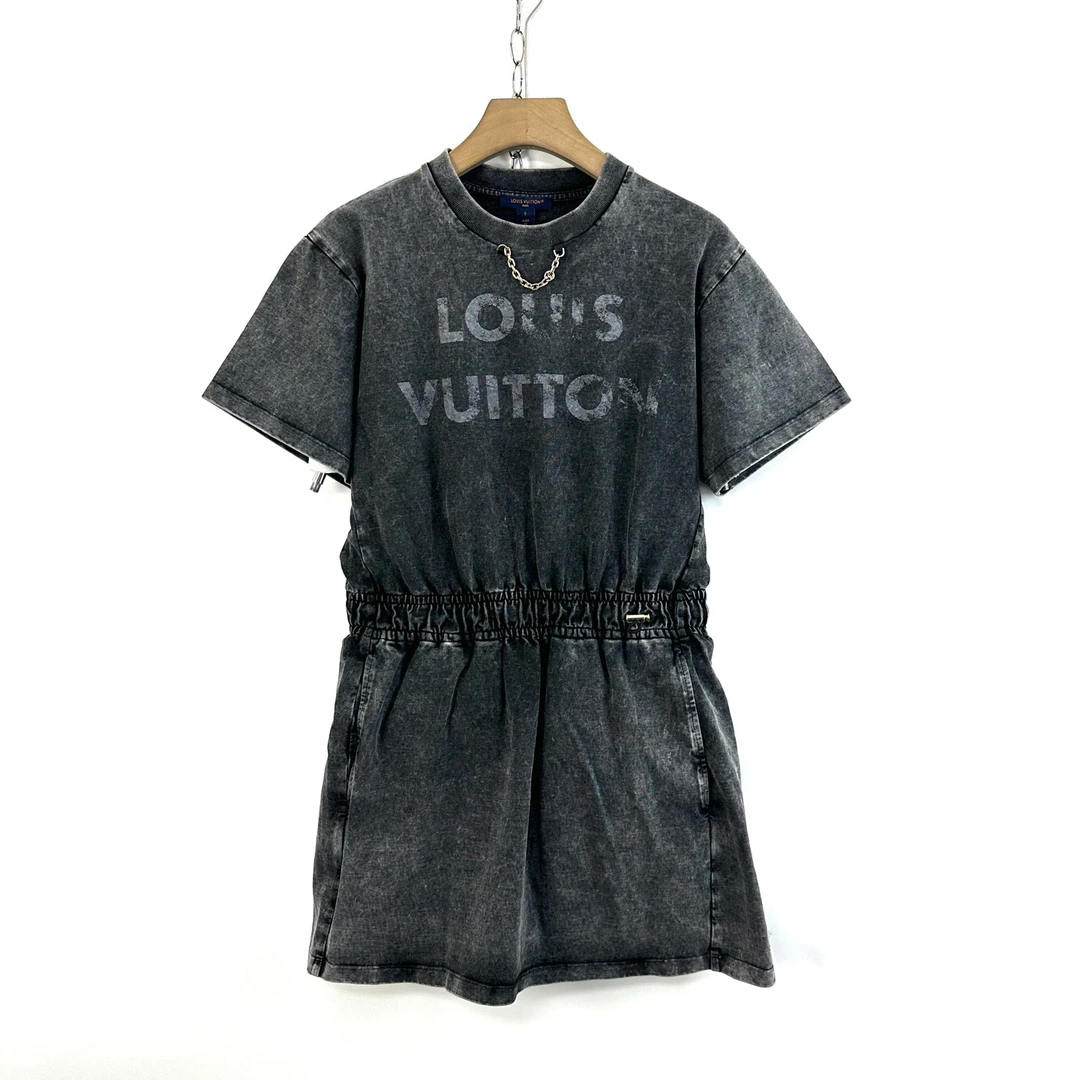 99新 LouisVuitton/路易威登 S码/灰色水洗做旧连衣裙/如图/08054