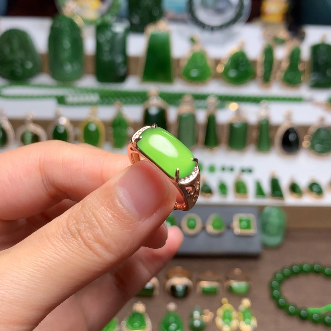 和田玉（碧玉）戒指银S925镶嵌