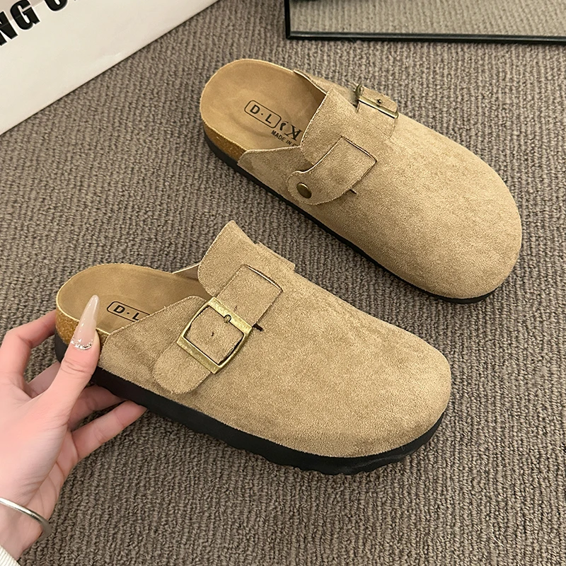 复古勃肯鞋女2025秋季新款外穿厚底一脚蹬懒人博肯包头半拖鞋单鞋