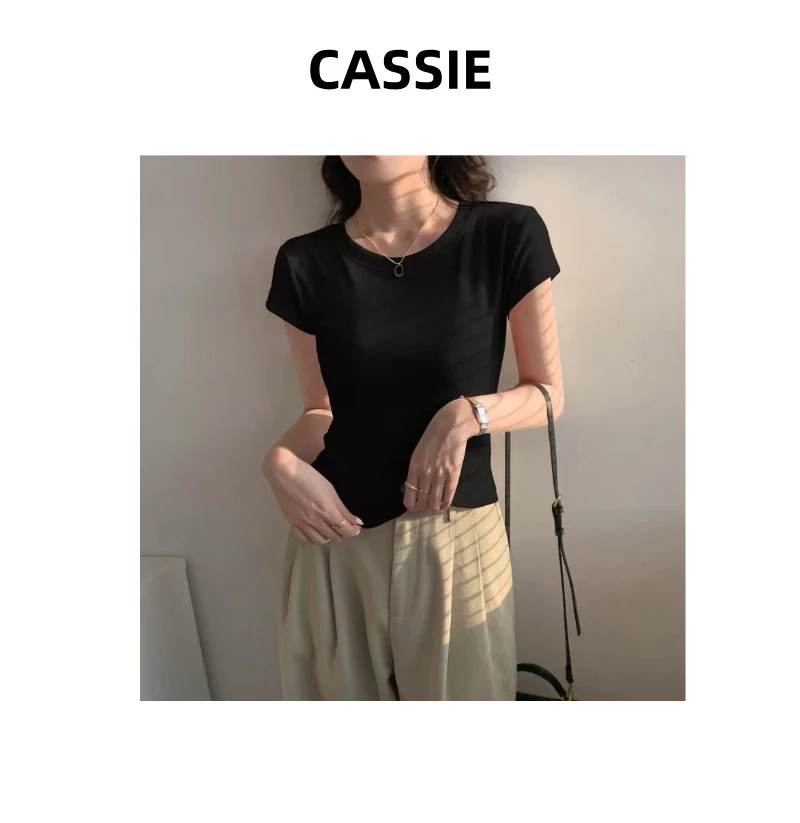 CASSIE圆领半袖针织短袖T恤修身打底衫