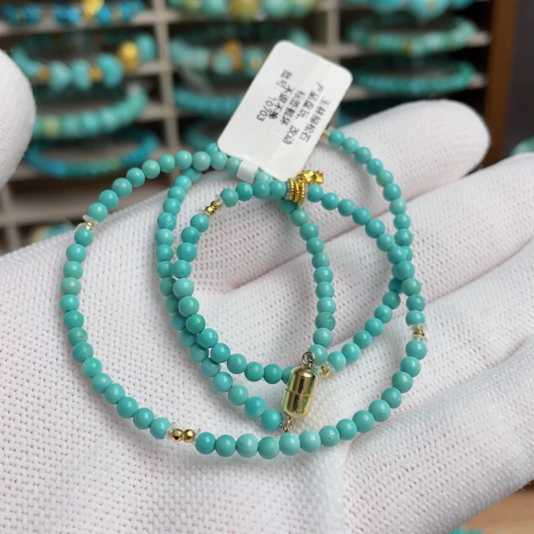绿松石未镶嵌蓝绿米珠锁骨链卡3