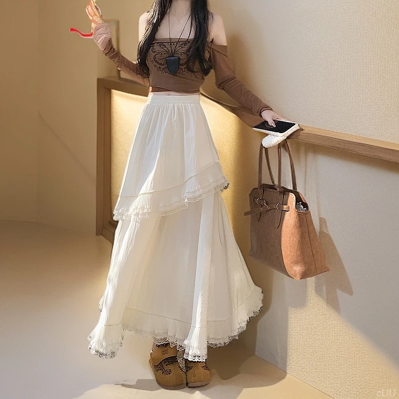 仙气飘飘蕾丝蛋糕裙半身裙女2025夏季长裙子半裙高知miu系月光裙