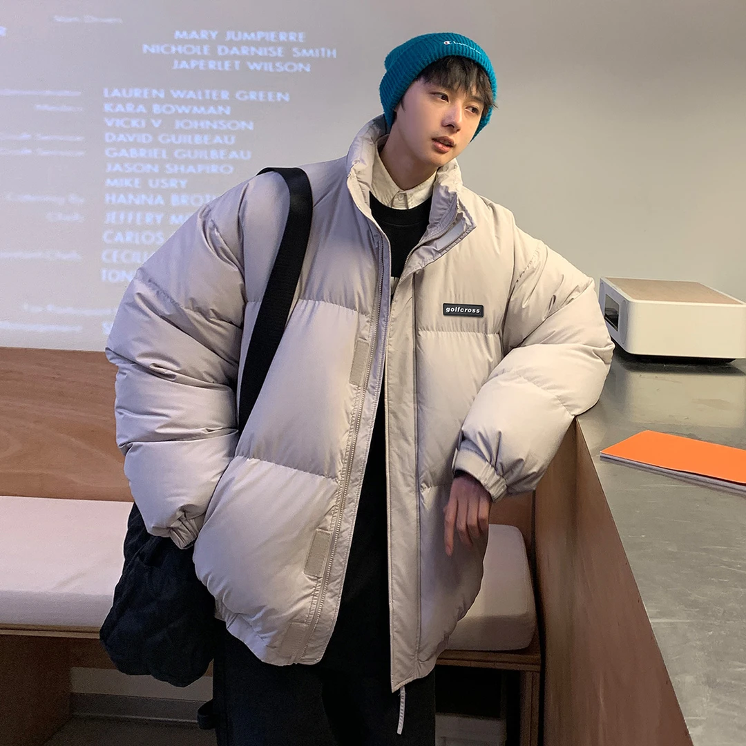 GOLFCROSS纯色简约字母胶标立领冬季棉服保暖