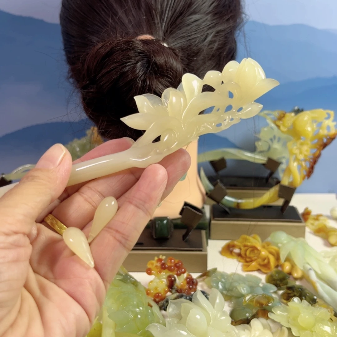 凌***蛇纹石玉合金发饰