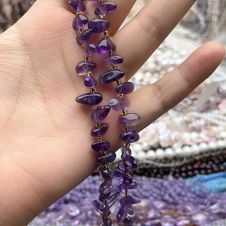 未镶嵌玛瑙/玉髓珠宝半成品一条乌拉圭紫晶侧孔长牙