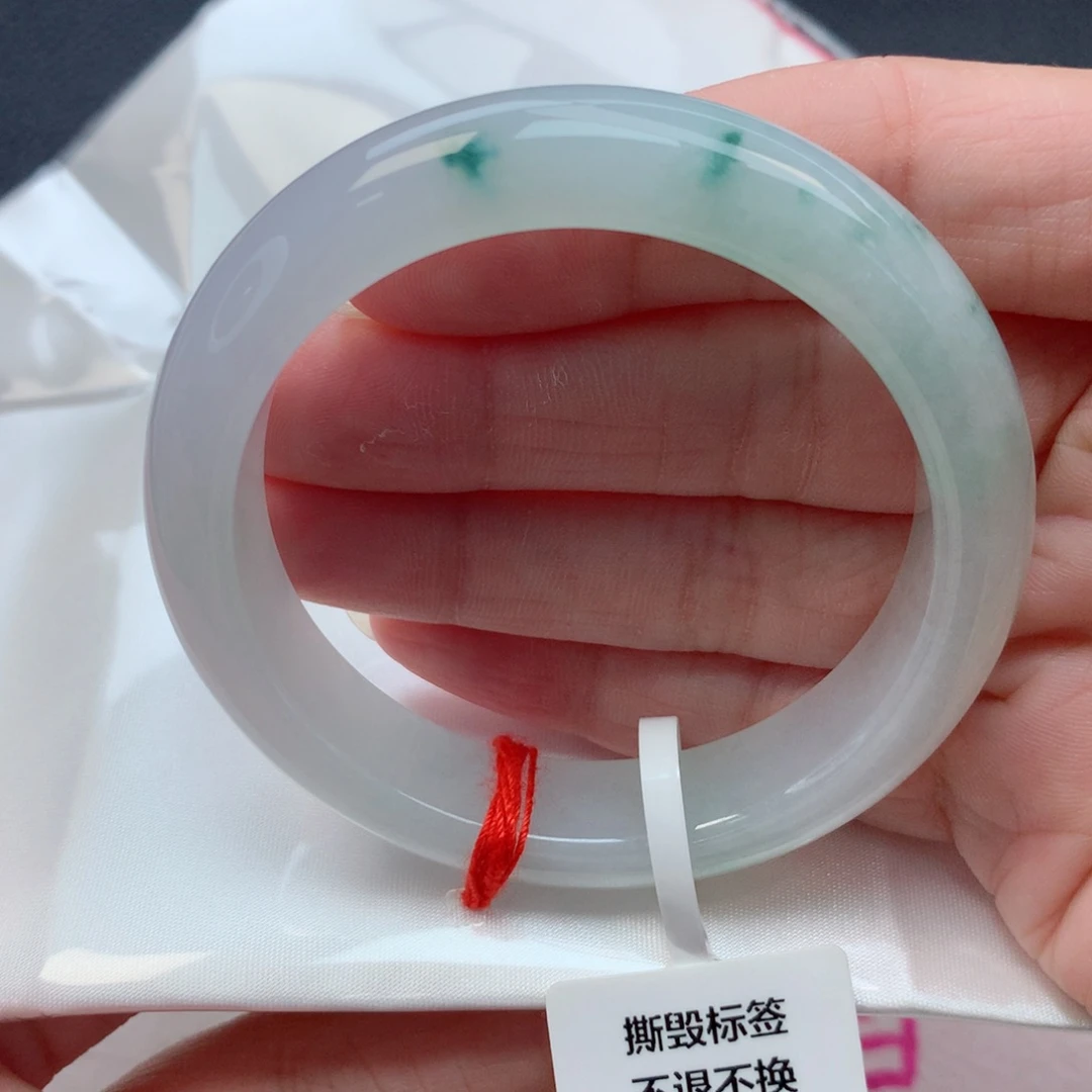 翡翠未镶嵌手镯51.5圈细糯冰飘蓝花完整度高
