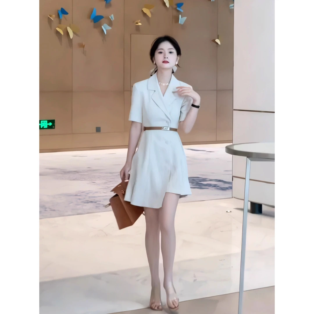 2025夏季新款设计感不规则连衣裙女高级感职业显瘦气质西装连衣裙