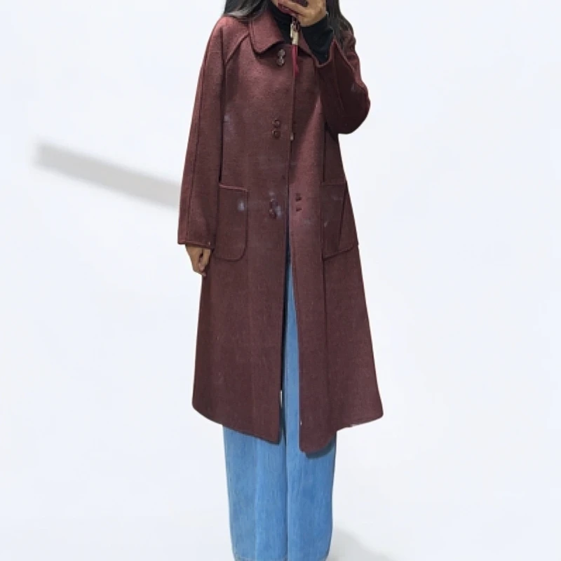 秋冬新款毛呢外套女中长款加厚气质减龄宽松呢子大衣