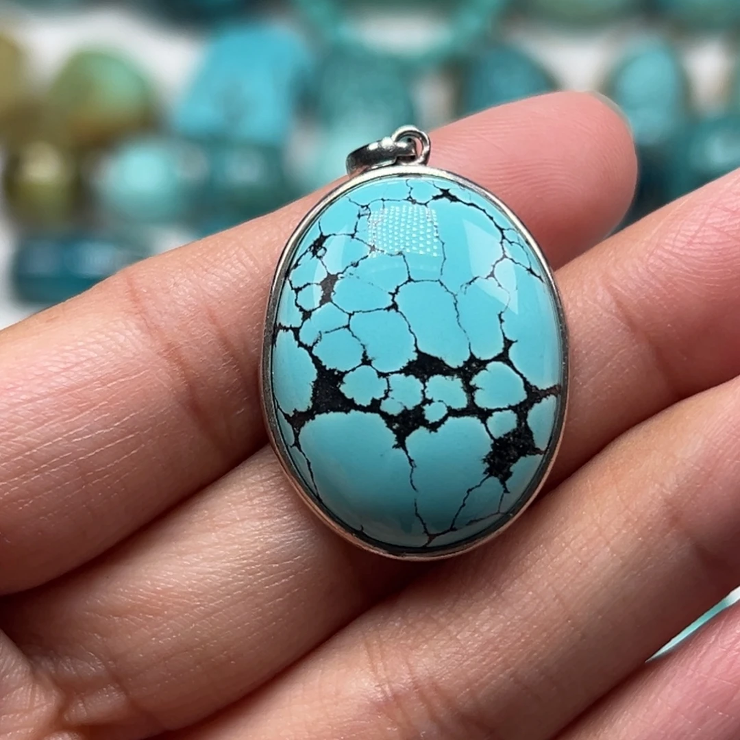 陌***染绿松石银S925镶嵌珠宝奇石