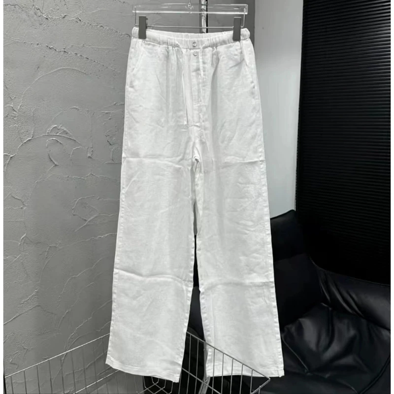 大码显瘦亚麻休闲裤女2025夏季薄款洋气百搭减龄双扣设计感直筒裤