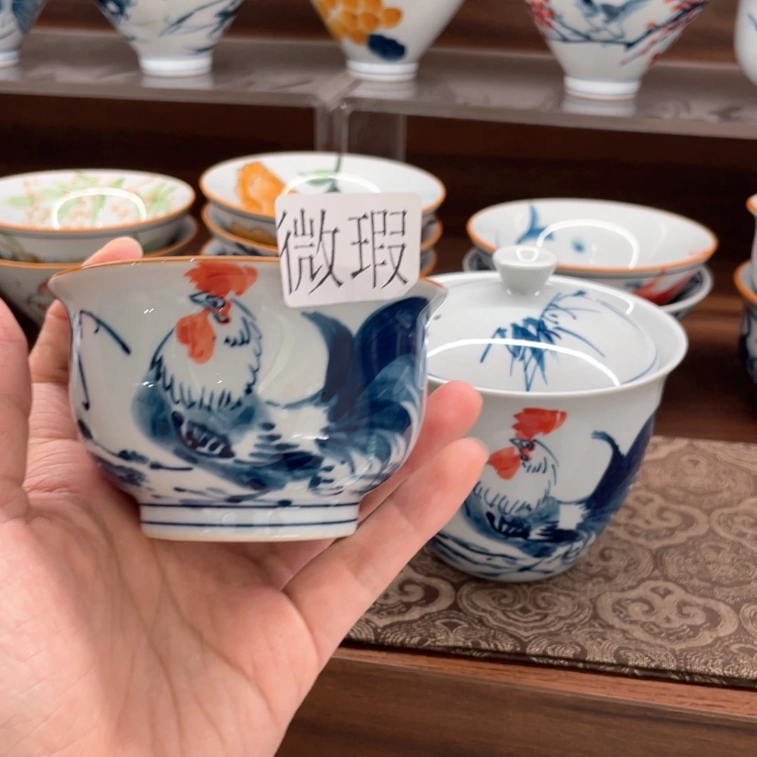 釉下手绘茶具微瑕