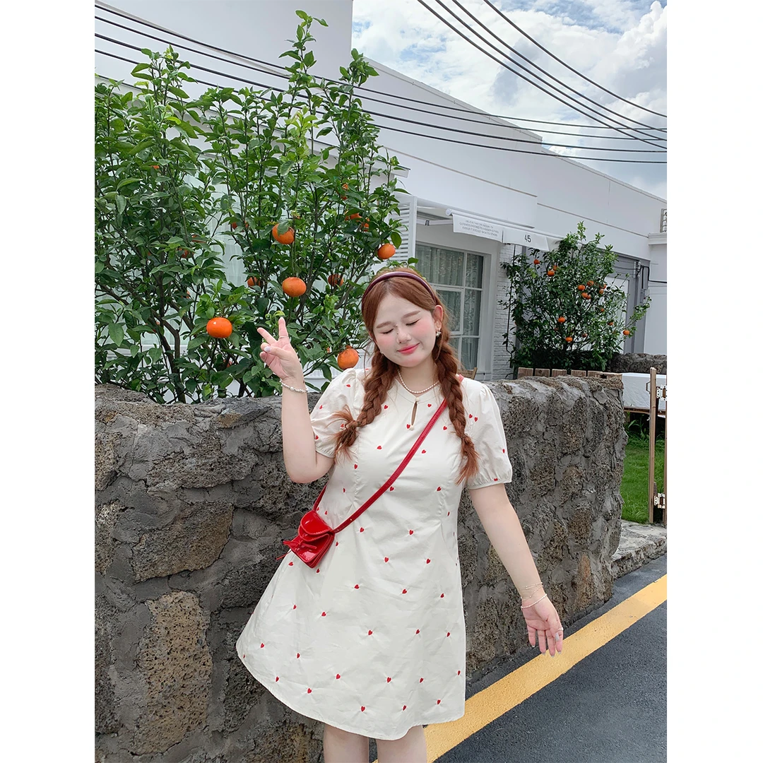 徐达布【克莱蒙伞】大码杏色连衣裙女法式收腰短裙夏季L34548C52