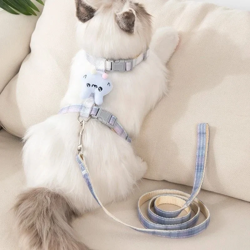 宠物工字牵引绳（蓝色小兔款）猫咪牵引绳防挣脱专用猫绳小型犬胸背带绳子溜猫绳宠物牵狗绳遛狗