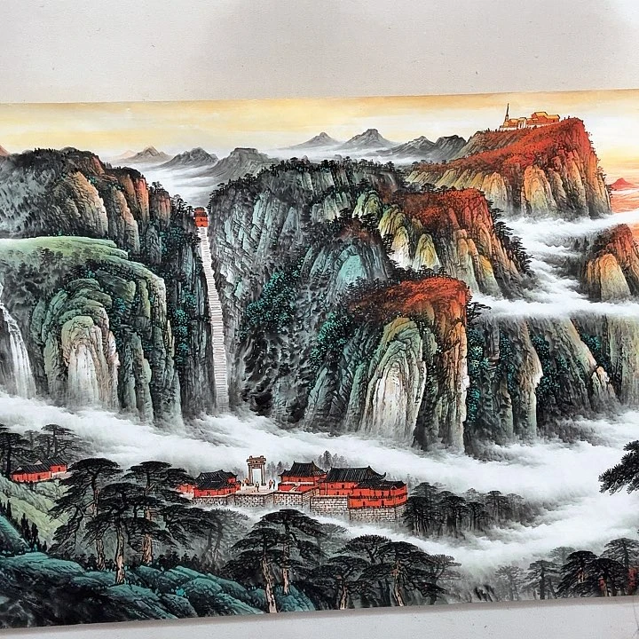 国画国画作品泰山任海鲜画