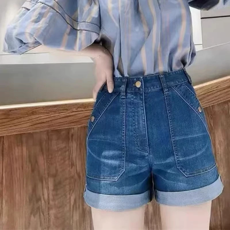 【商场同款】高腰牛仔短款时尚韩版设计感宽松休闲直筒短裤5100380