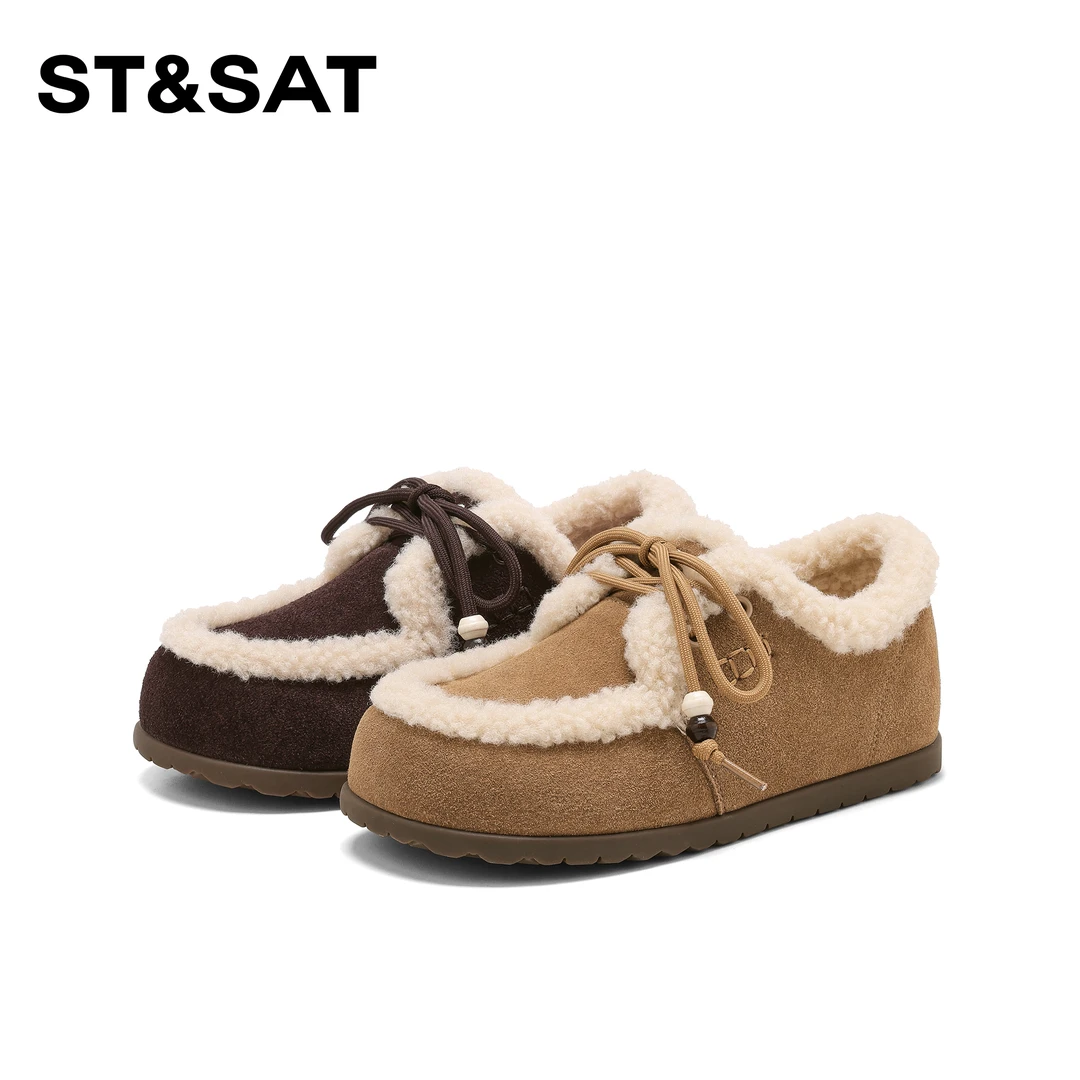 St&Sat/星期六圆头百搭加绒勃肯鞋2025舒适户外休闲系带休闲鞋女