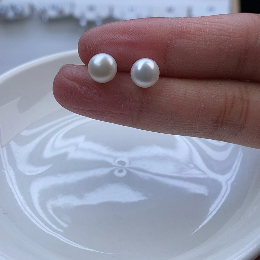 银S925镶嵌耳饰淡水珍珠微瑕