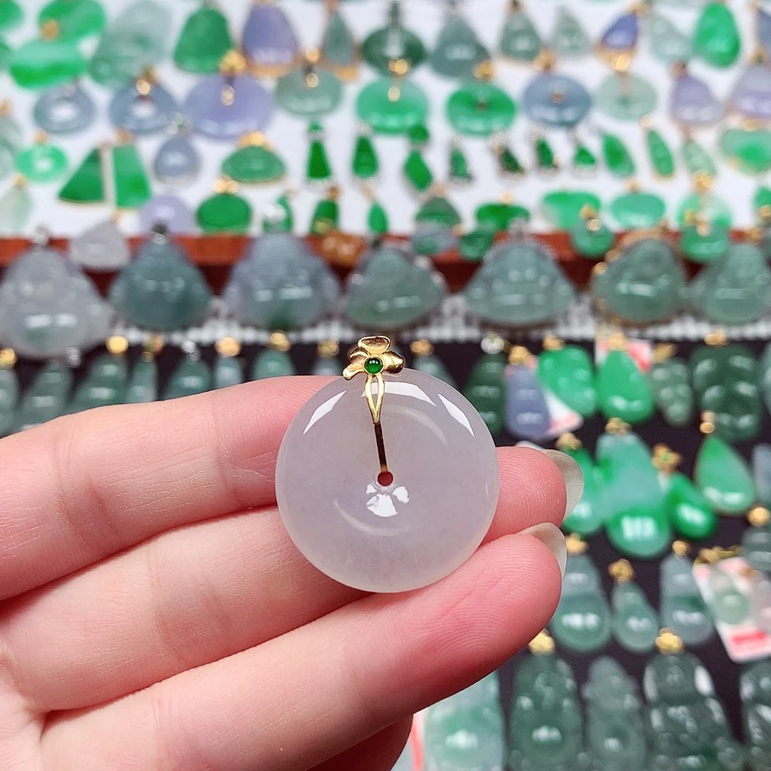 翡翠18K金镶嵌吊坠(不含链)天然翡翠A货