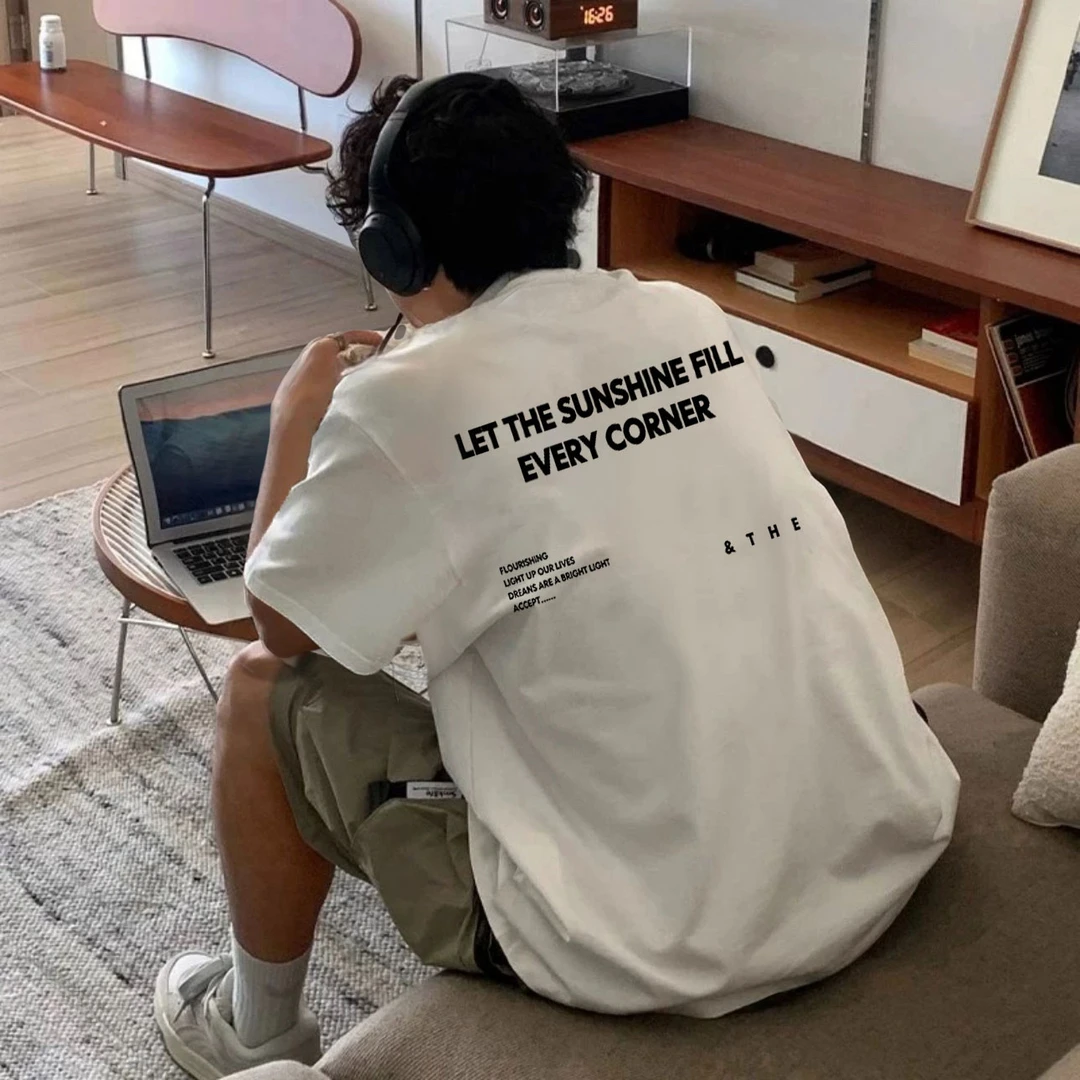 美式高街重磅纯棉白色短袖t恤男款夏季潮流潮牌宽松大码男生上衣