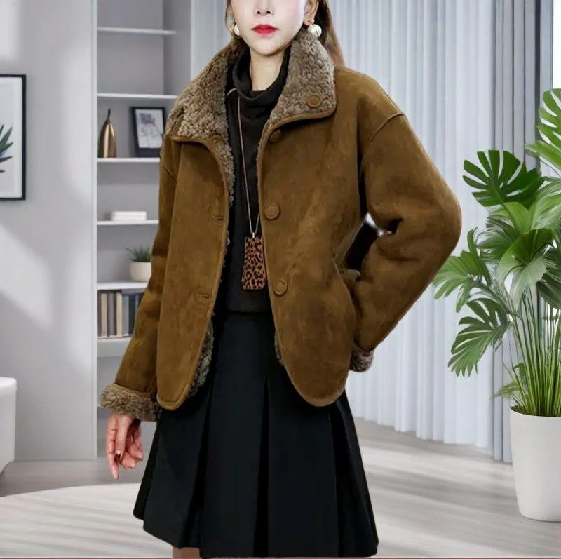 2025冬季新款时尚复古两面穿短外套女设计感休闲百搭皮毛一体上衣