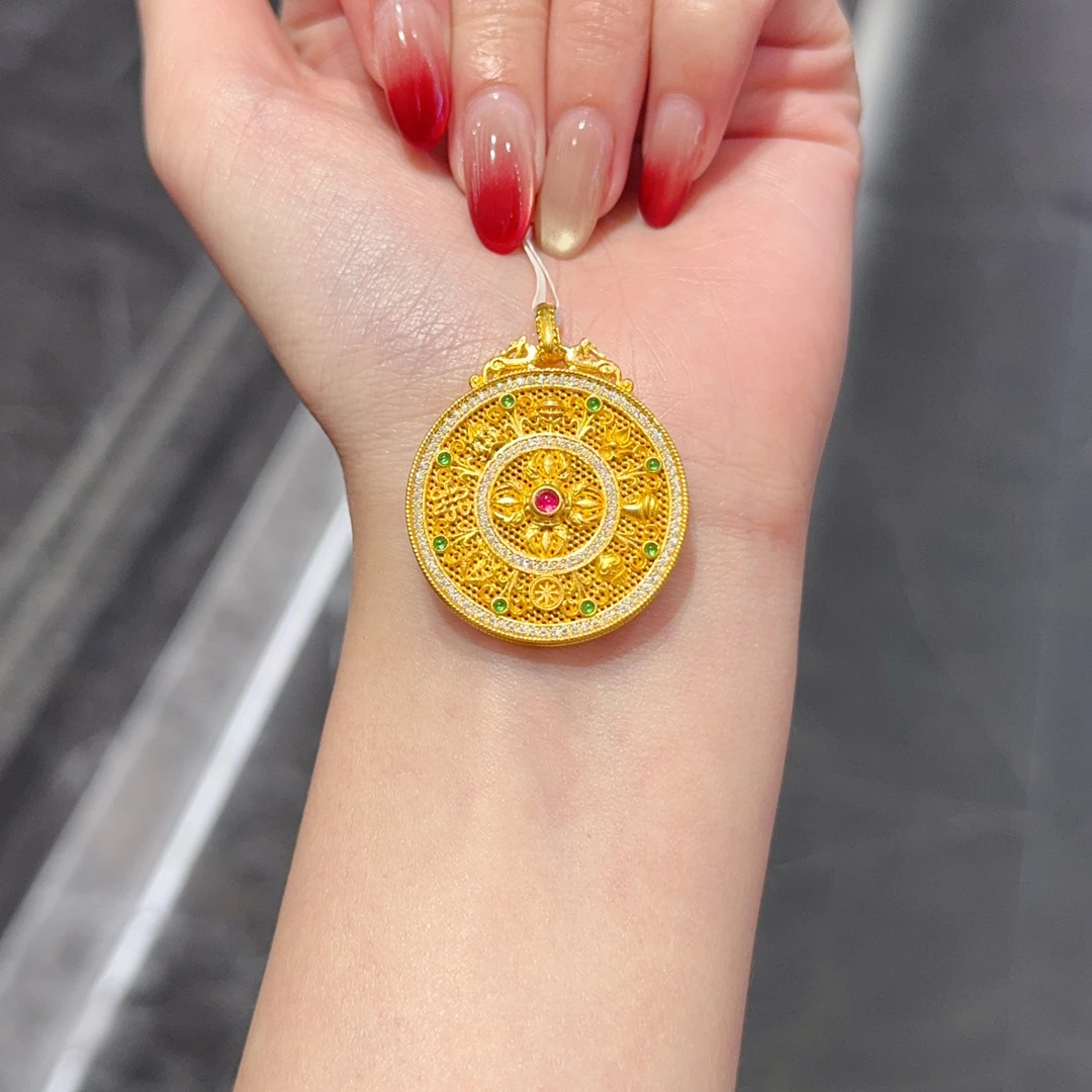 【新美源】足金999  镶嵌工艺 宫廷八宝罗盘吊坠