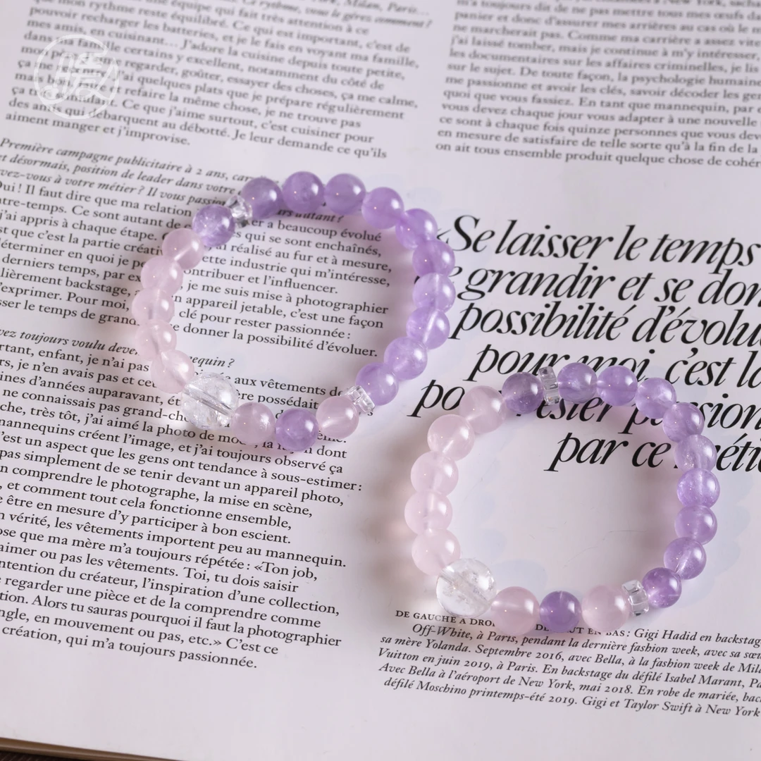 单圈多宝水晶手串搭配路路通粉水晶紫水晶F6067多样性发一
