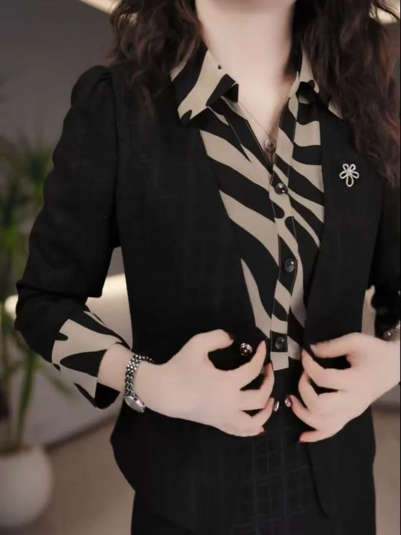 【断码清仓】春秋新款女士长袖宽松显瘦条纹POLO领气质套装