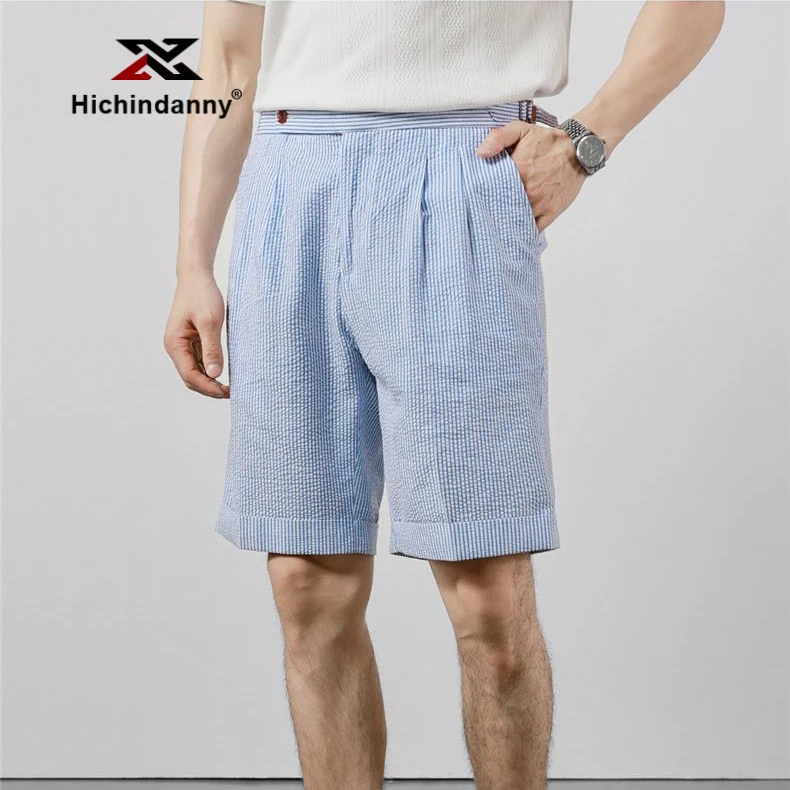 HICHIN轻薄运动短裤男士夏季薄款条纹休闲五分裤透气商务免烫短裤