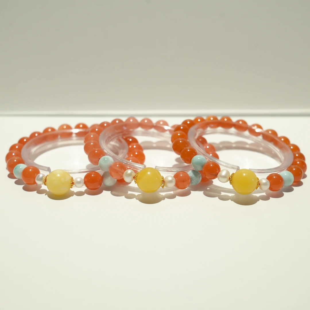 NH210天然保山杨柳料冰红南红手串8mm左右（多样性发货发一件）